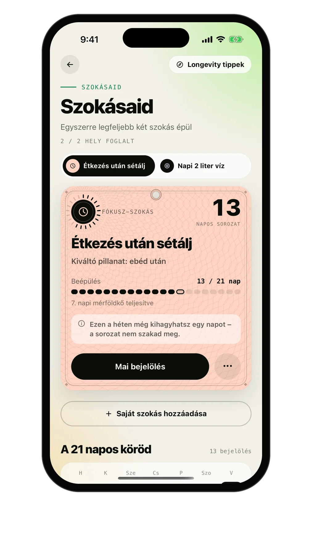 A Szokásaid képernyő 21 napos sorozattal